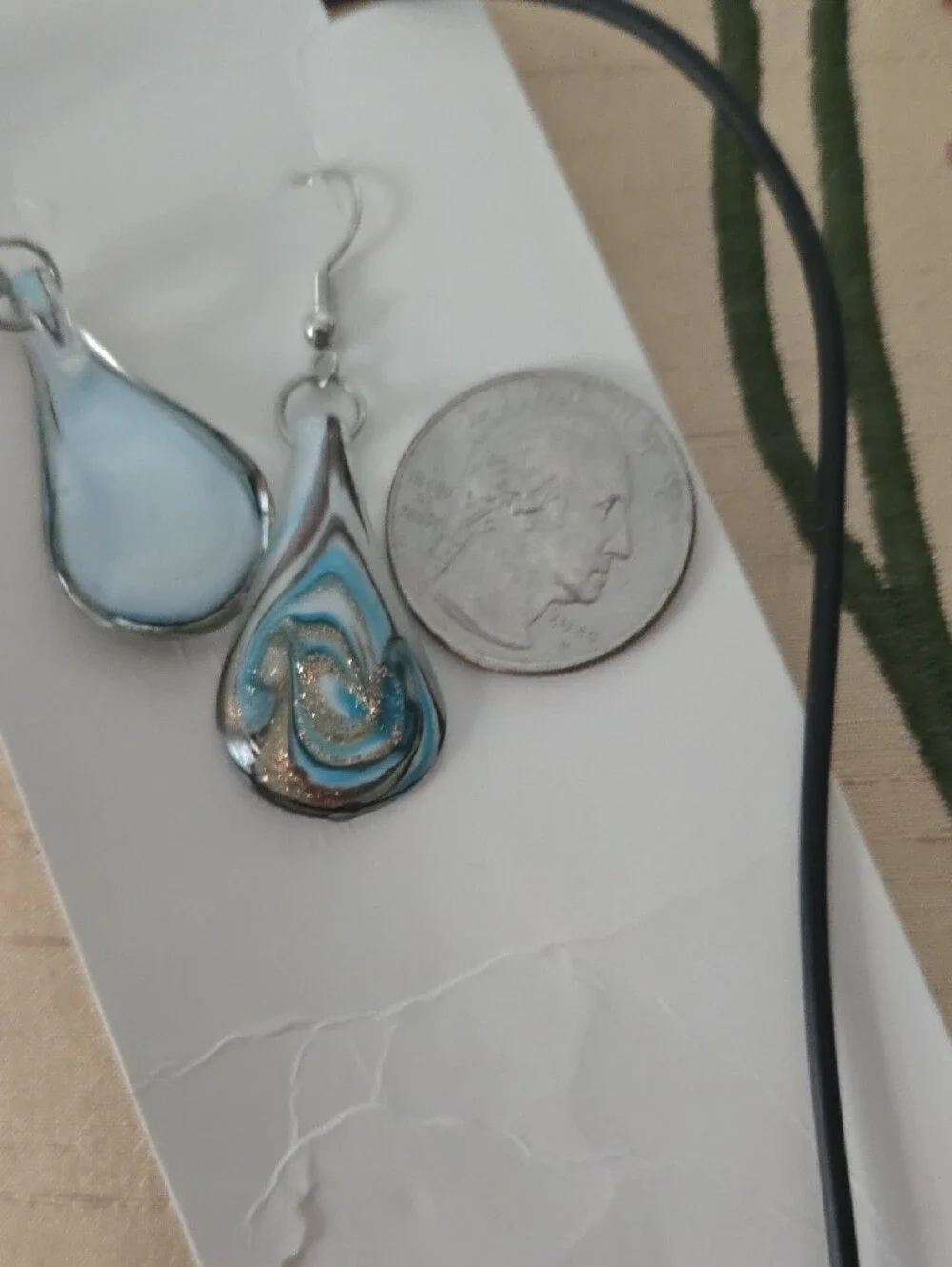 Blue Swirl Teardrop Necklace & Earring Set Glass